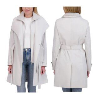 NWT Halston Women's Belted Trench Coat, Gray (White Cap)